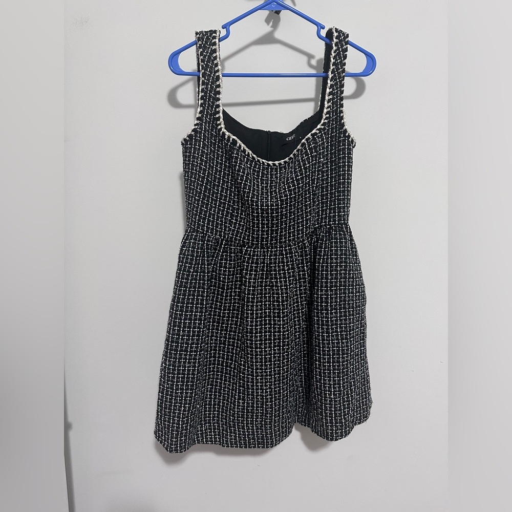 CIDER Tweed U-Neckline Solid Mini Dress - Picture 2 of 8